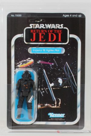 Tie Fighter Pilot ROTJ 65 Back No Offer Blacked out Ewoks MOC C-9+ AFA 80